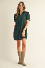 Forrest Green Jersey Collared Dress With Pockets