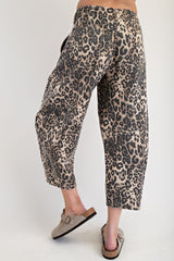 Leopard Print Cropped Barrel Pants