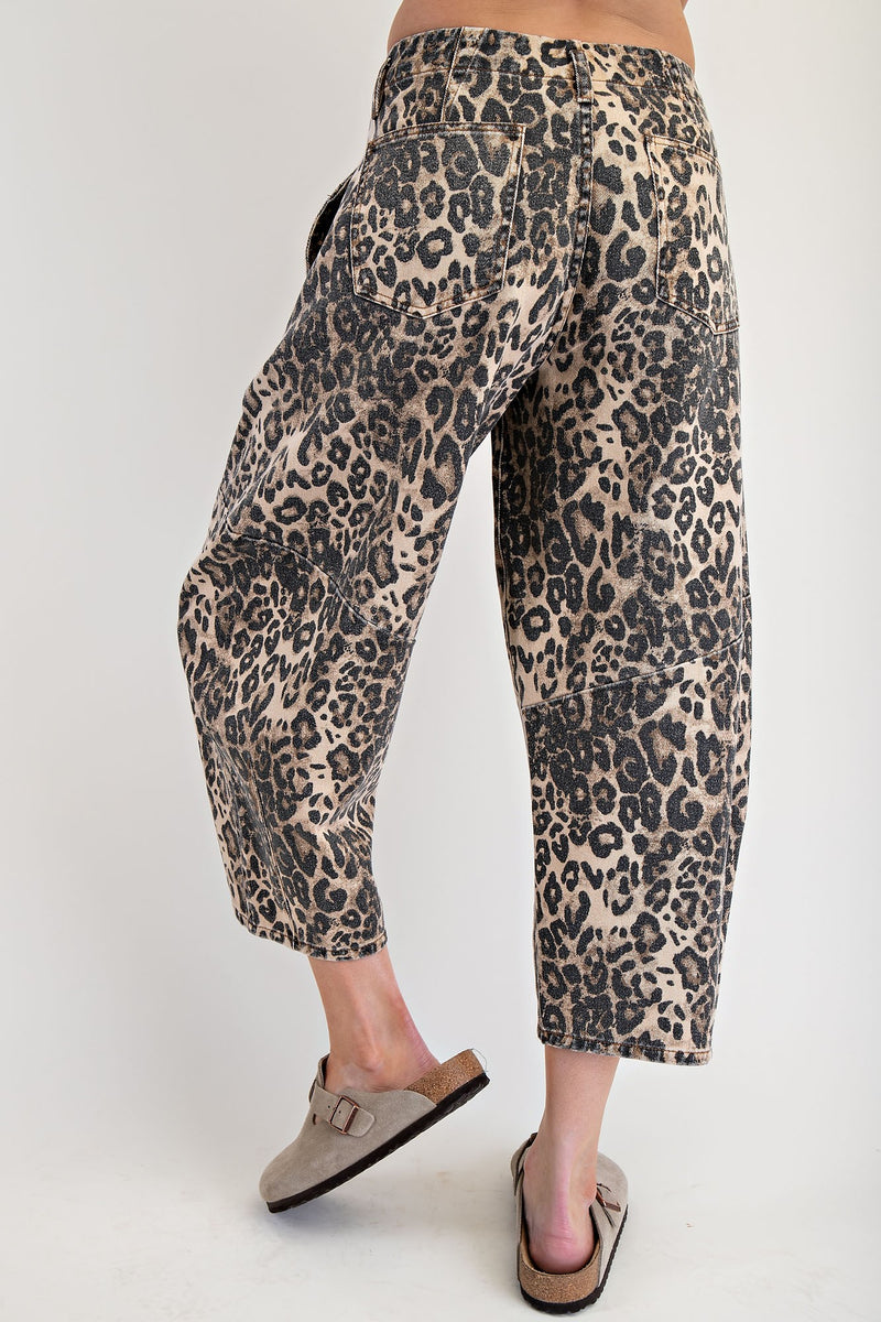 Leopard Print Cropped Barrel Pants