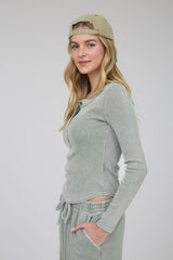 Ribbed Henley Long Sleeve Shirt