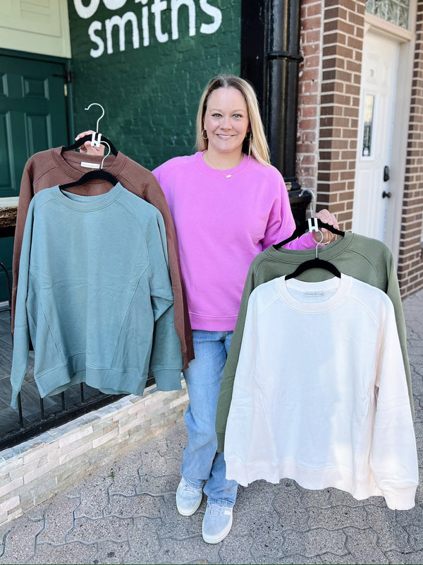 Fleece Round Neck Ribbed Side Sweatshirt