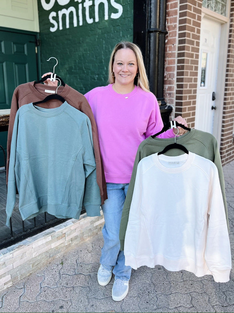 Fleece Round Neck Ribbed Side Sweatshirt