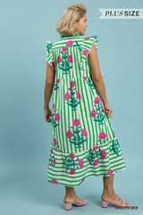 Curvy Floral Stripe Midi Dress