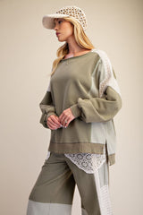 Olive Crochet Mix Terry Top