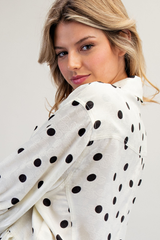 Cream Polka Dot Jacquard Fabric Top
