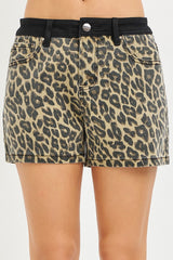 Curvy Emy High Rise Contrast Hem Leopard Shorts