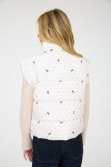 Ivory Polka Dot and Bow Pattern Zip Up Puffer Vest