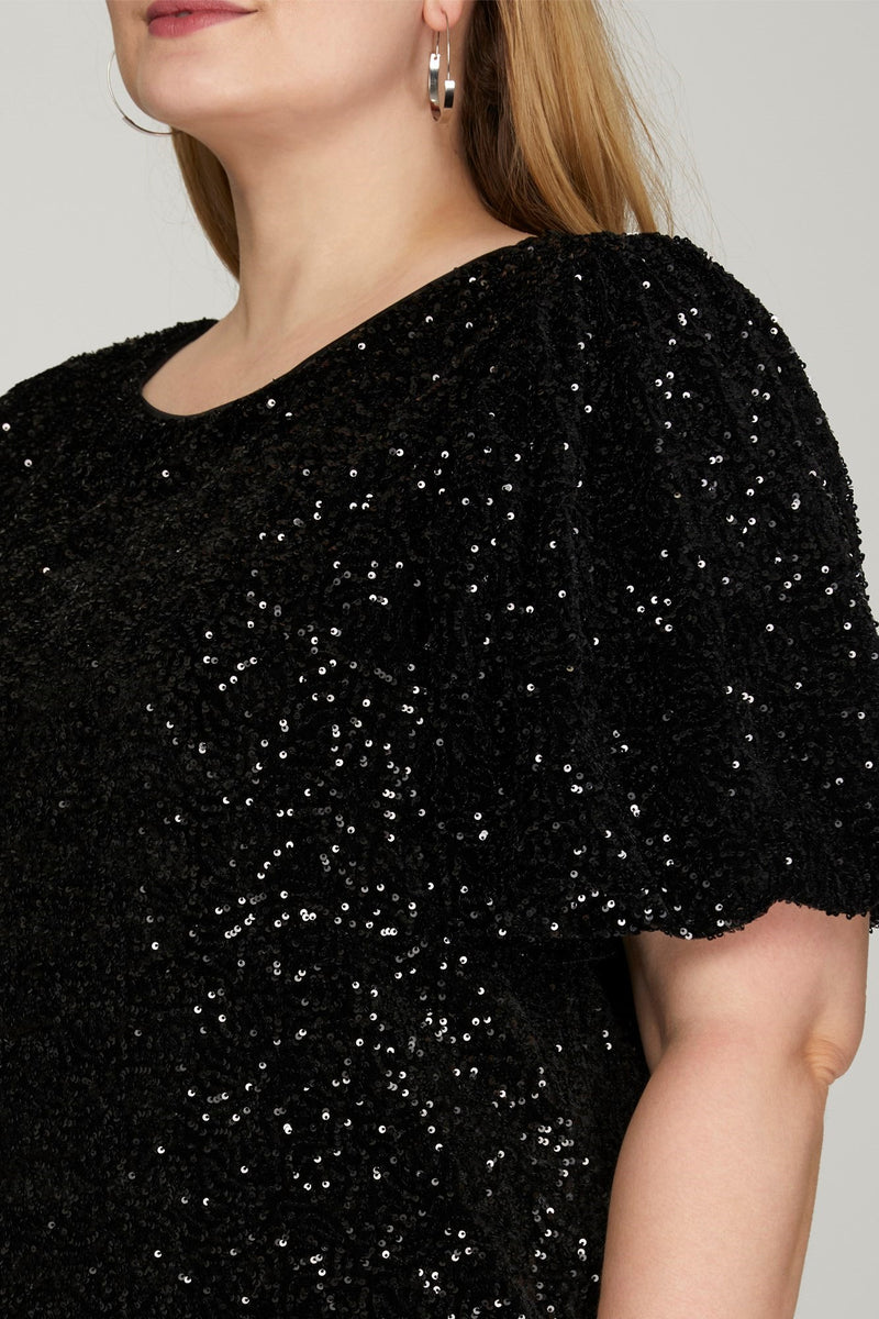 Curvy Black Sequin Bubble Sleeve Dress Red Door Gifts & Boutique Curvy Black Sequin Bubble Sleeve Dress Red Door Gifts & Boutique