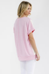 Pink Contrast Lace Short Sleeve Top