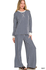 Raised Rib Striped Pullover and Pants Set