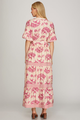 Paisley Short Ruffled Sleeve Tiered Maxi Dress