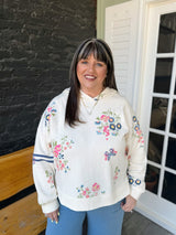 Ivory Floral Long Sleeve Hooded Pullover