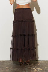 Brown Polka Dot Tiered Midi Skirt
