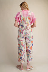 Ecru Floral Vintage Wash Overalls