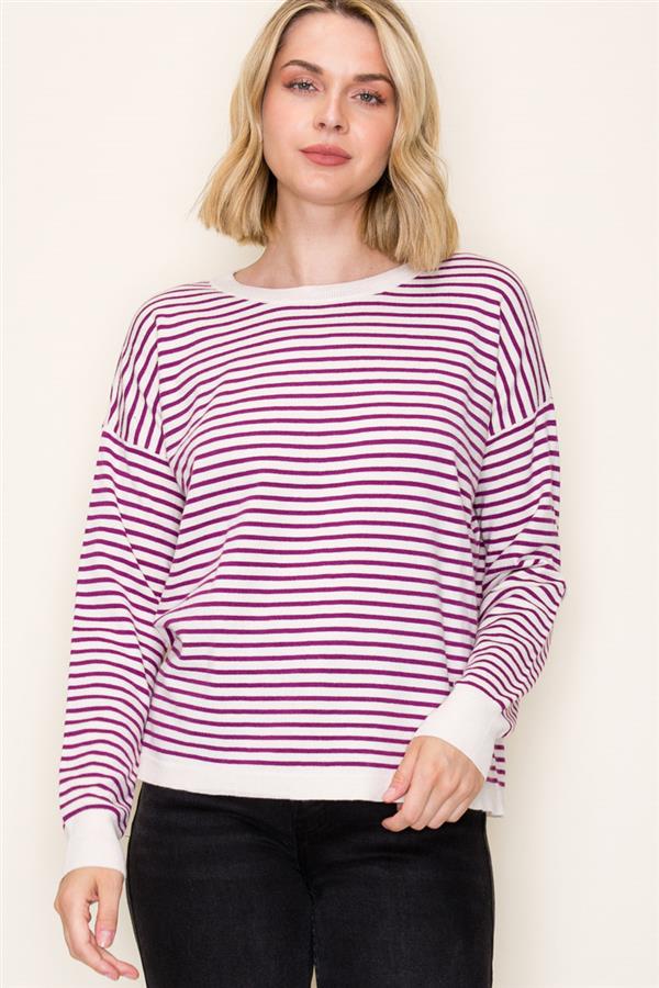 Magenta Striped Crewneck Sweater