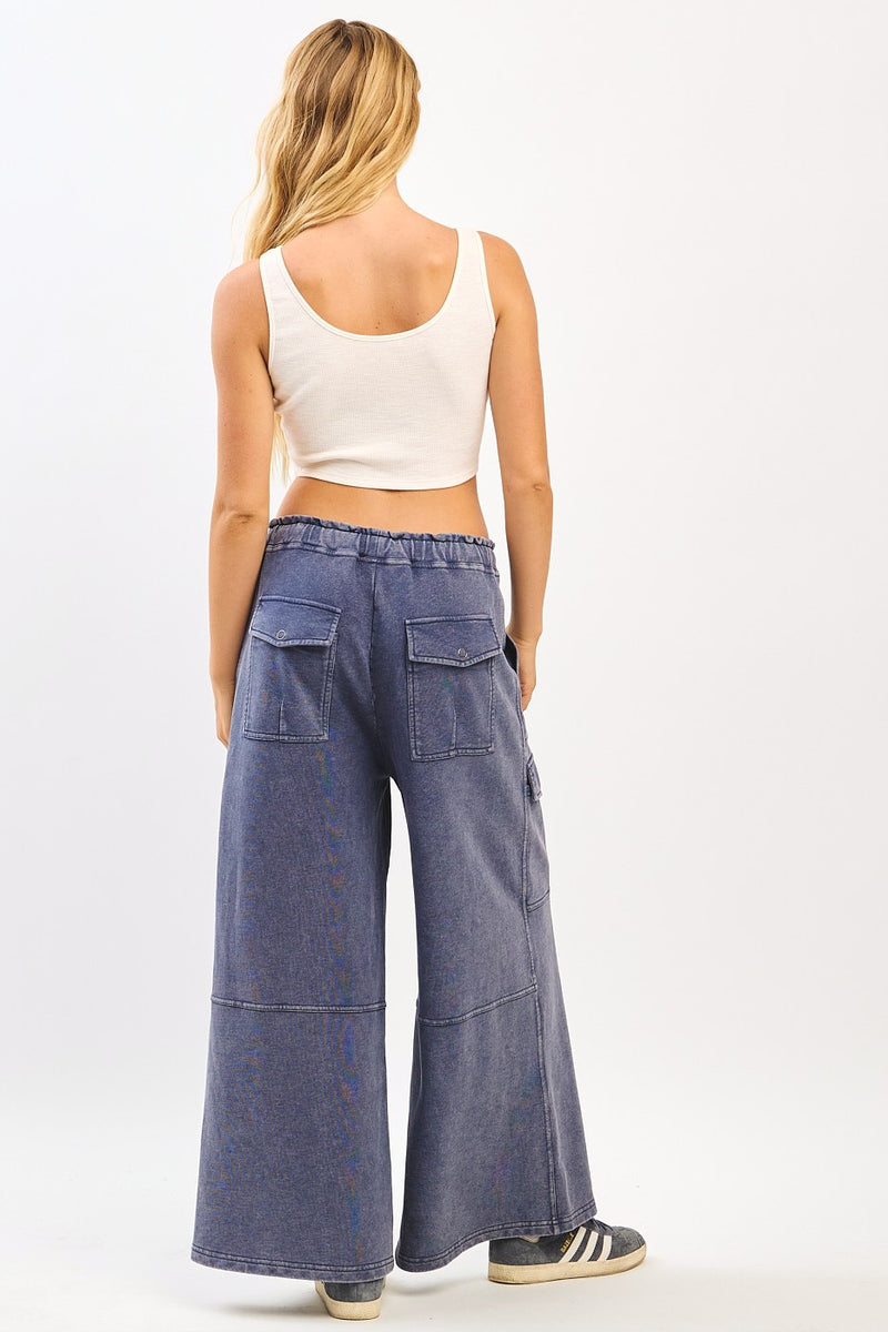 Faded Navy Terry Knit Wide Leg Pants