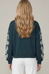 Navy Long Sleeve Embroidery Scuba Top