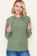 Waffle Knit Long Sleeve Hooded Top