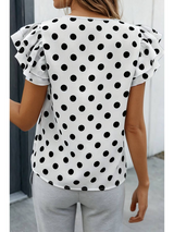Black and White Polka Dot Flutter Sleeve Top