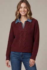 Denim Collared Wine Sweater