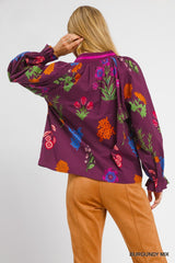 Floral Print V Neck Collar Top