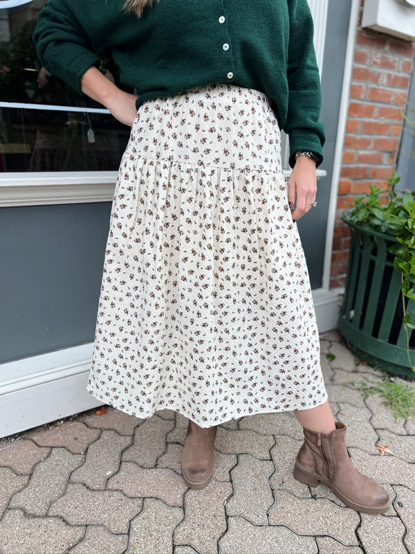 Cream Floral Maxi Skirt