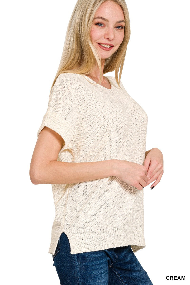 Short Sleeve Sweater With Center Seam
