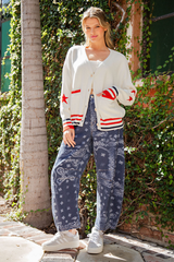 Washed Denim Paisley Barrel Jeans