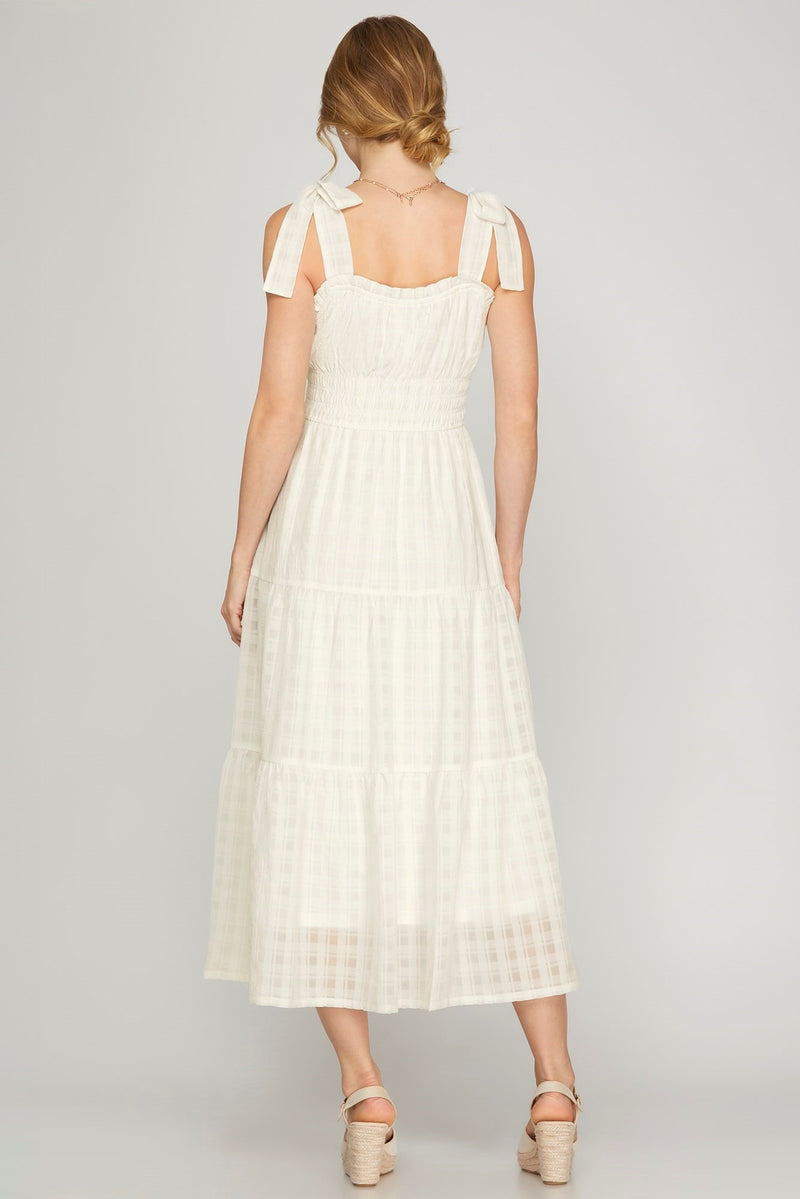 Tie Strap Textured Midi Dress