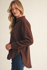 Brown Hi-Low Hem Buttin Down Top