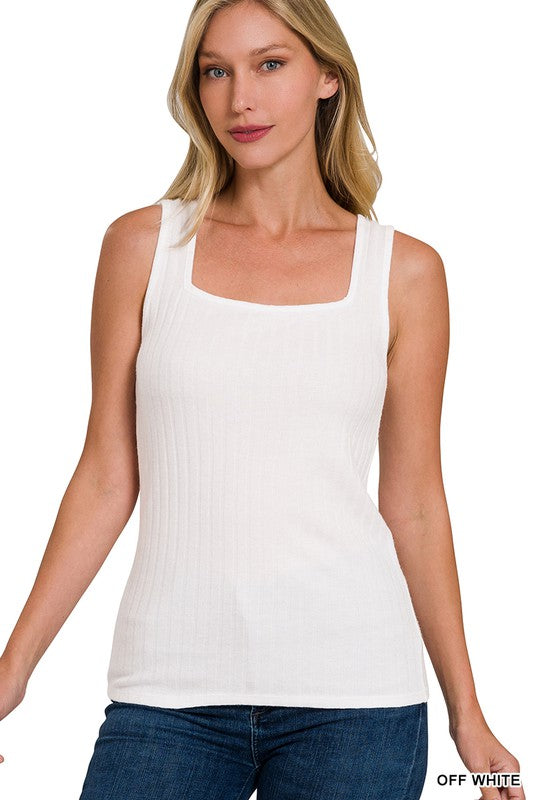 Ribbed Square Neck Tank Top