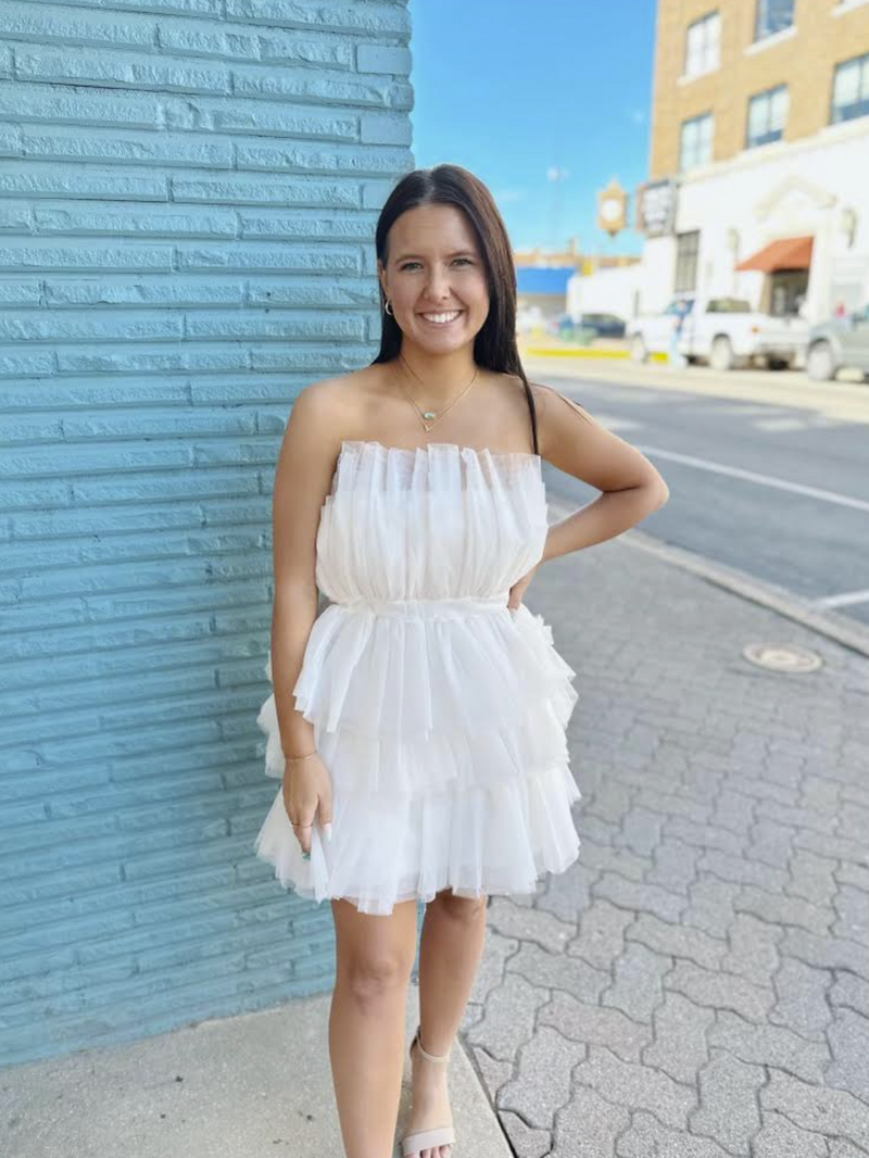 Cream Tulle Strapless Dress