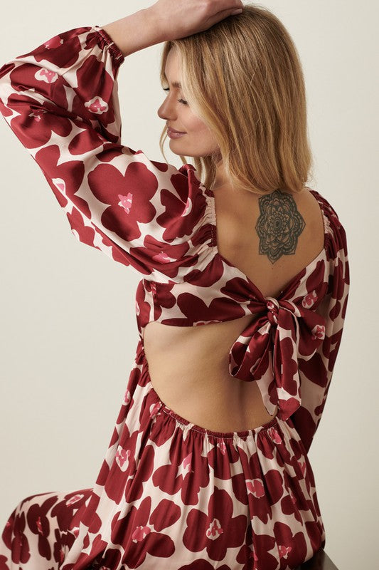 Large Flower Cut Out Dress Wine