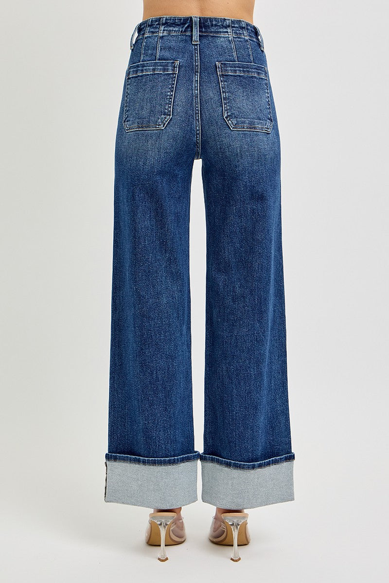 Rowen High Rise Ankle Wide Button Down Cuffed
