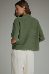 Solid mock neck short sleeve sweater