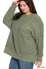 Curvy Brushed Melange Drop Shoulder Sweater