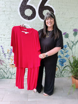 Curvy Ribbed Rayon Relaxed Fit Top and Pants Set