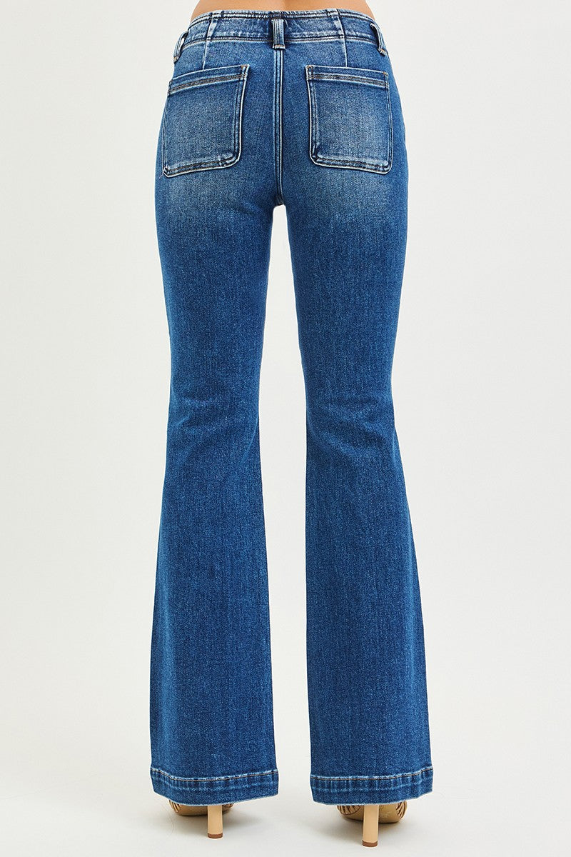 Faith's High Rise Double Button Flare Jeans