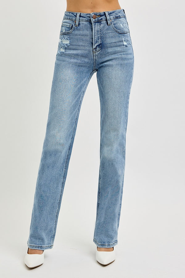 Kathy's High Rise Straight Fit Distressed Jeans