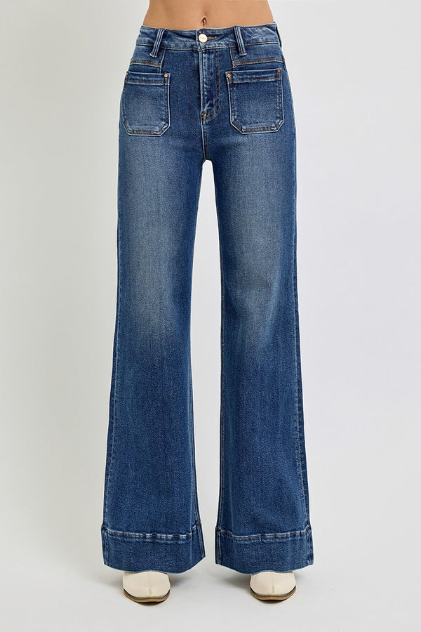 Erin's High Rise Wide Leg Patch Pocket Flare Jeans