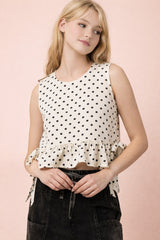 Sleeveless Ivory and Black Polkadot Top