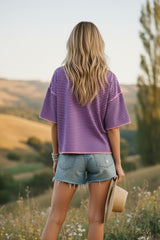 Pink and Blue Striped Oversized Drop Shoulder Top