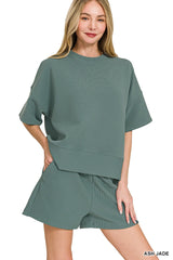 Ribbed Round Neck Waist Banded Tee And Short Set