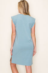 Aqua Scoop Neck Cap Sleeve Striped Mini Dress