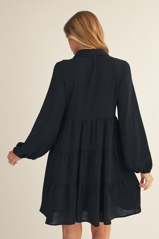 Black Tiered Button Down Dress