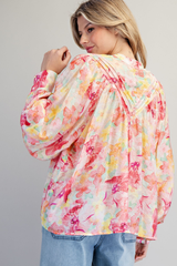 Blush Floral Printed Button Down Top