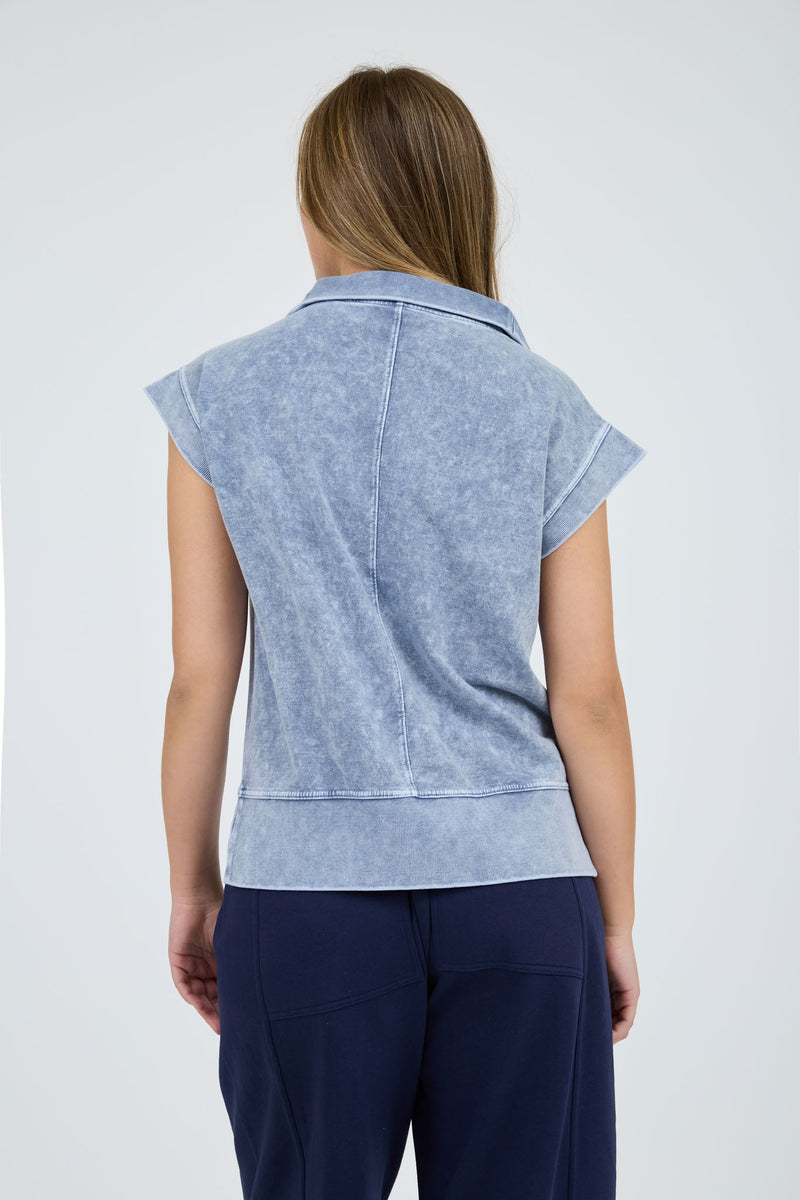 Washed Half Zip Ribbed Sleeveless Top
