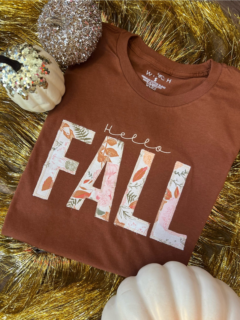 Brown Hello Fall Applique Tee