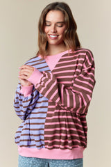 Purple Mix Half and Half Striped Sweatshirt