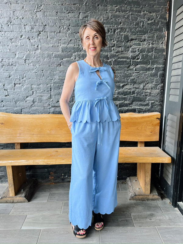 Light Blue Pants W/ Scallop Detail